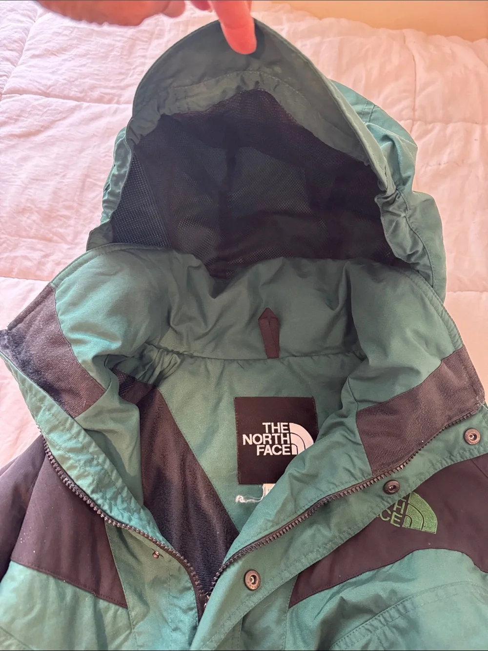 Vintage 90s The North Face Green Black Colorblock Hooded Ski Snow Jacket Large